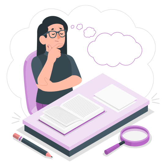 Person thinking with a thought bubble